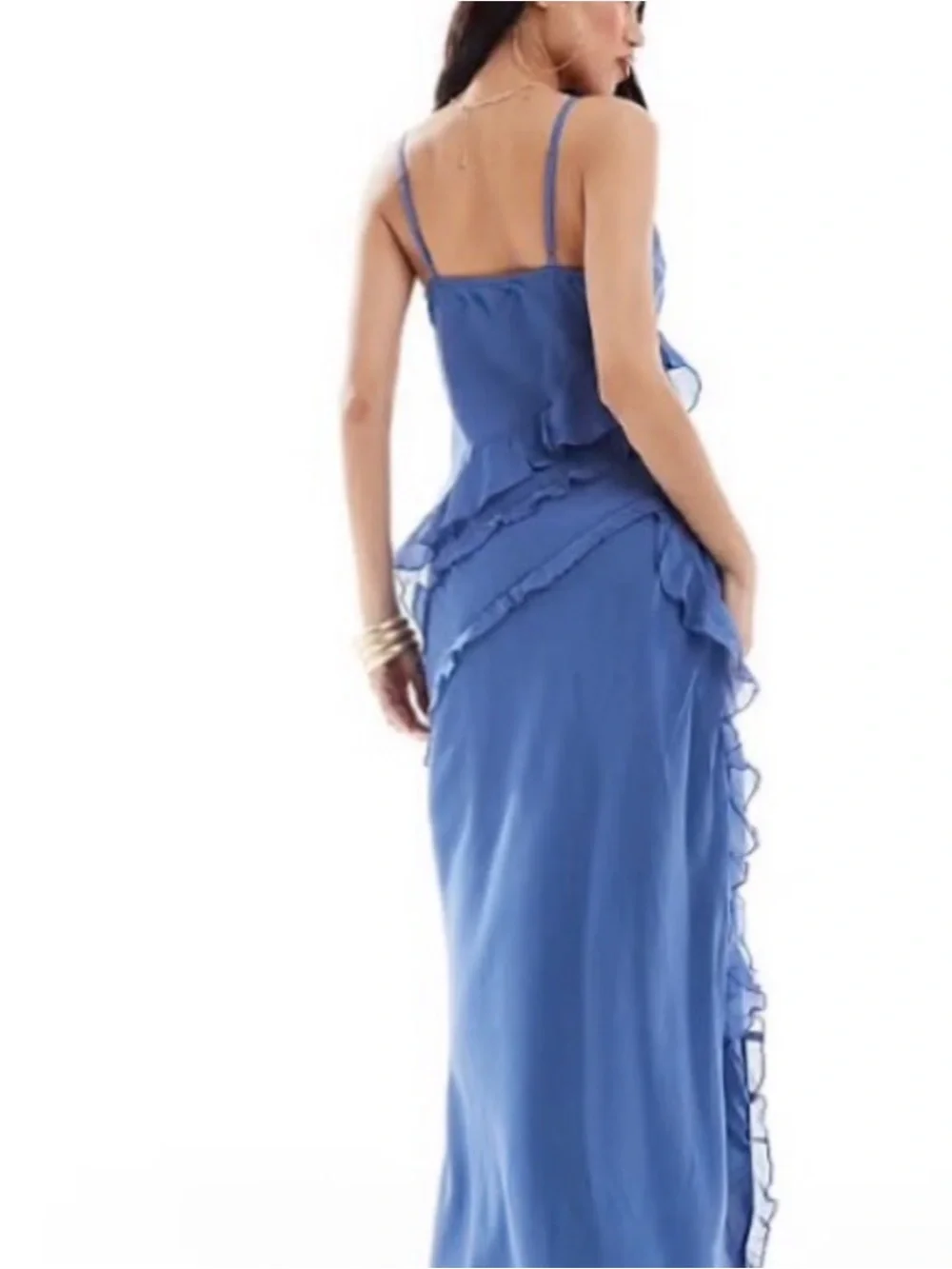 Abercrombie & Fitch Cascading Ruffle Maxi Dress Blue Size Small Petite NWT New